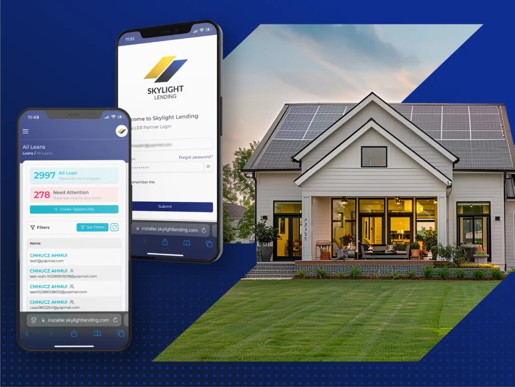 User interface of Skylight Lending’s fintech platform, showcasing Crombie’s work in building intuitive dashboards and seamless digital experiences for financial operations.