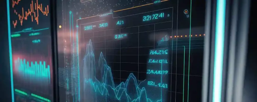 Digital dashboard with interactive charts of financial markets automated by artificial intelligence in fintech
