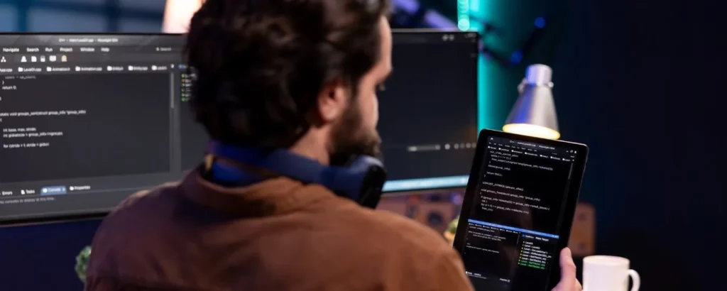 A man using a tablet at a software development company