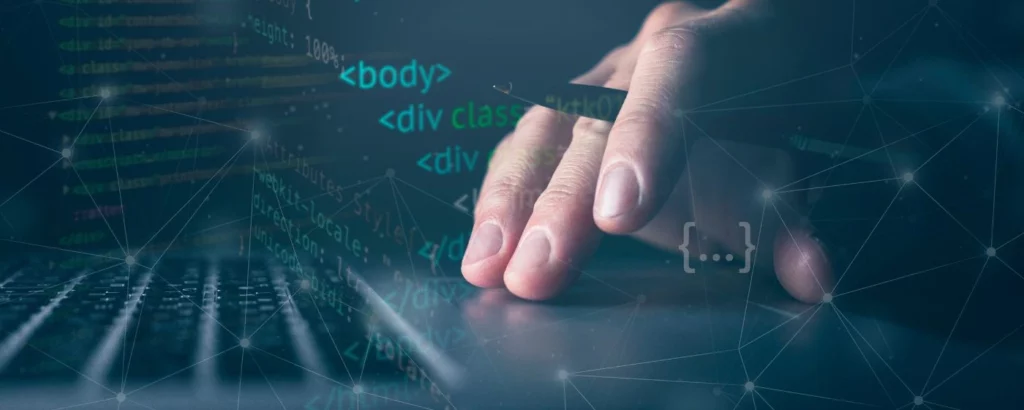 Crombie developer programming on a computer.