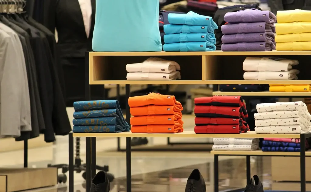 Folded apparel displayed in a retail store, representing inventory planning and demand prediction enhanced by AI forecast technologies.