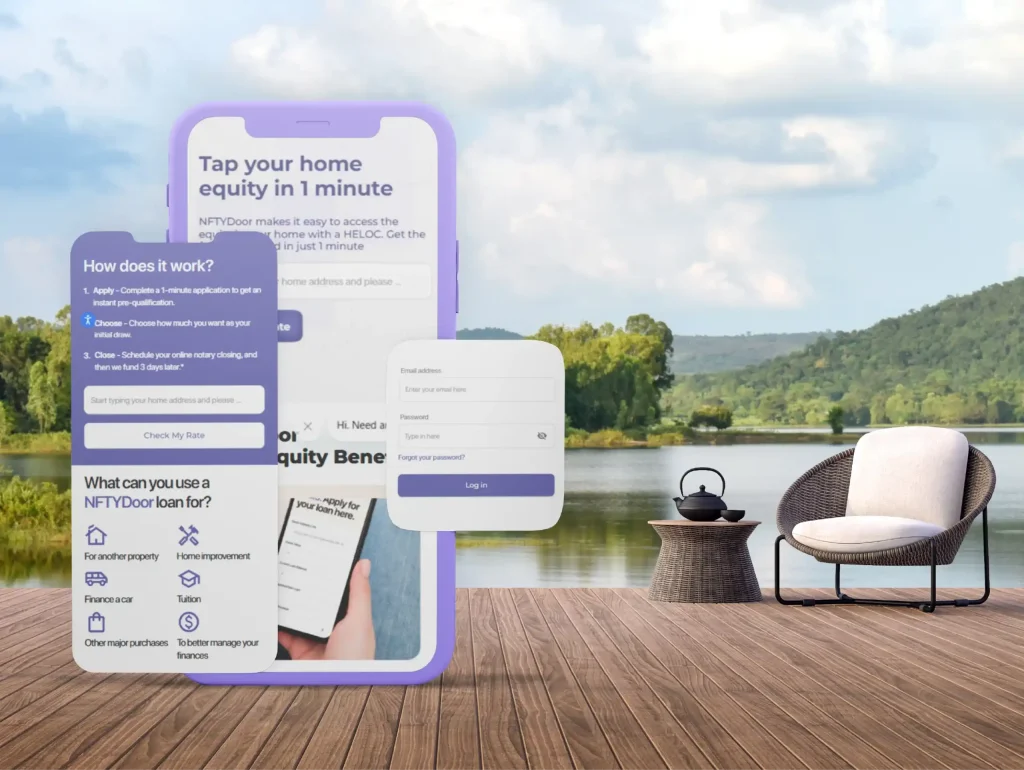 Digital mortgage interface from NFTYDoor, developed by Crombie with API-first architecture to streamline home loan processes and improve the borrower experience.